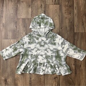Poof Waffle Knit Tie Dye Hooded Soft Cozy Cropped Top Women’s Size S Green